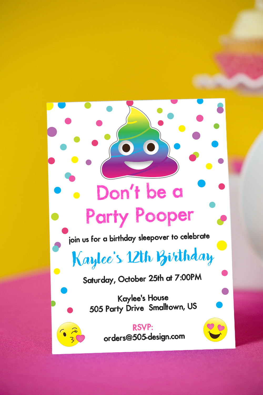 Party Pooper Invitation With Rainbow Poop Emoji