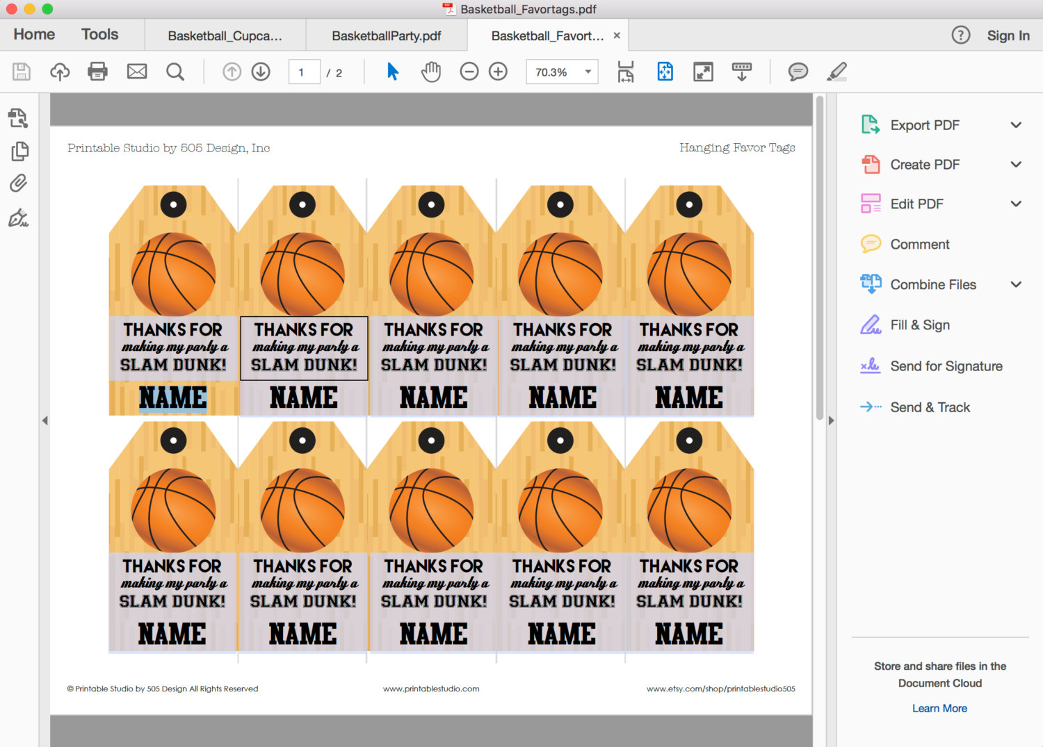 Basketball Party Favor Tags
