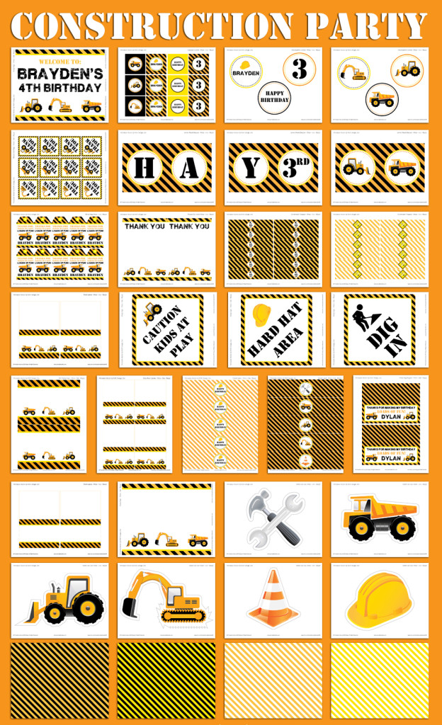 Construction Party Decorations and Invitation Set - Printable Studio