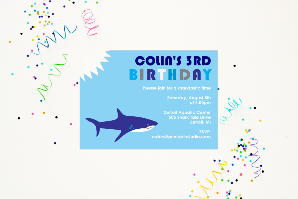 Shark Birthday Party Printable and Invitation Set - Printable Studio