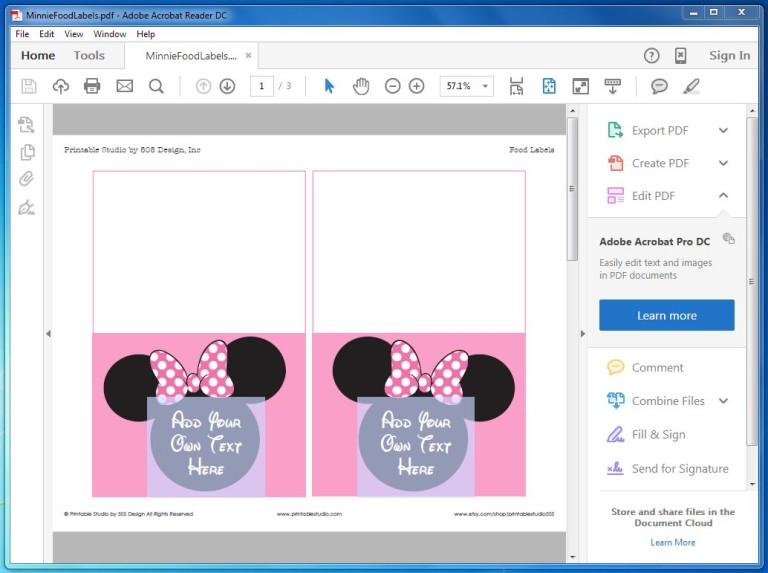 Pink Minnie Mouse Party Food Labels - Printable Studio