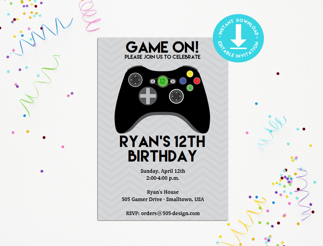 Video Game Birthday Party Invitations Printable Birthday 