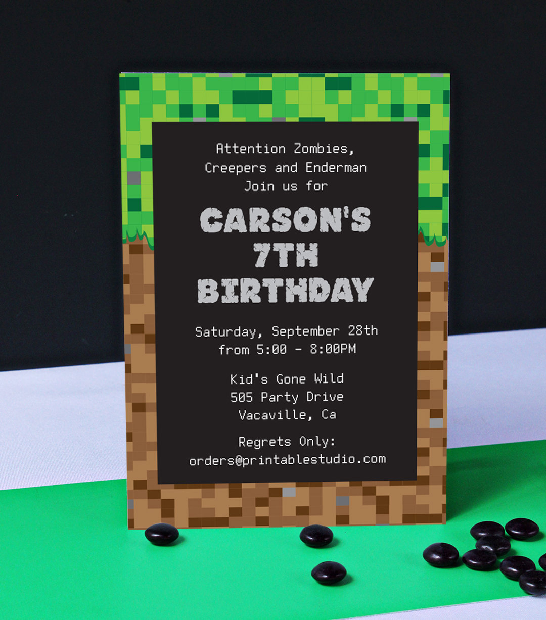 Minecraft Inspired Birthday Party Invitation Printable Studio