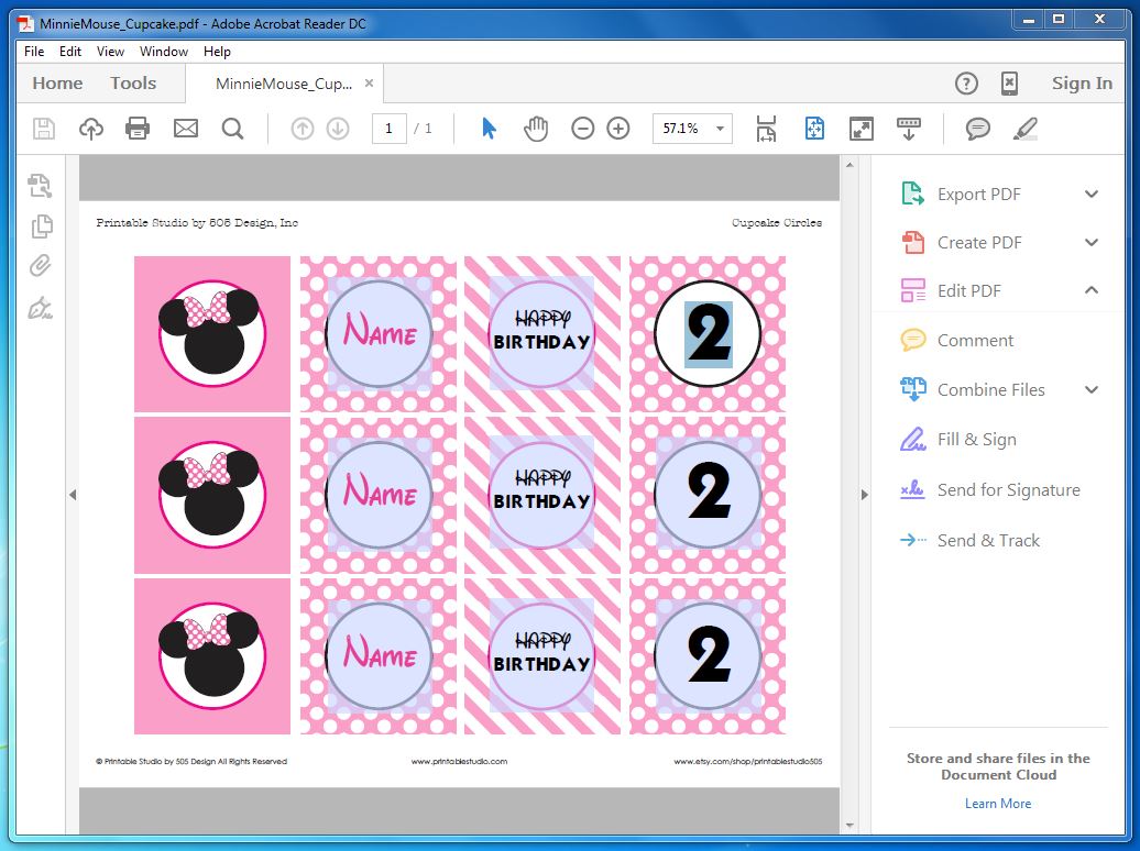 minnie mouse printable cupcake toppers