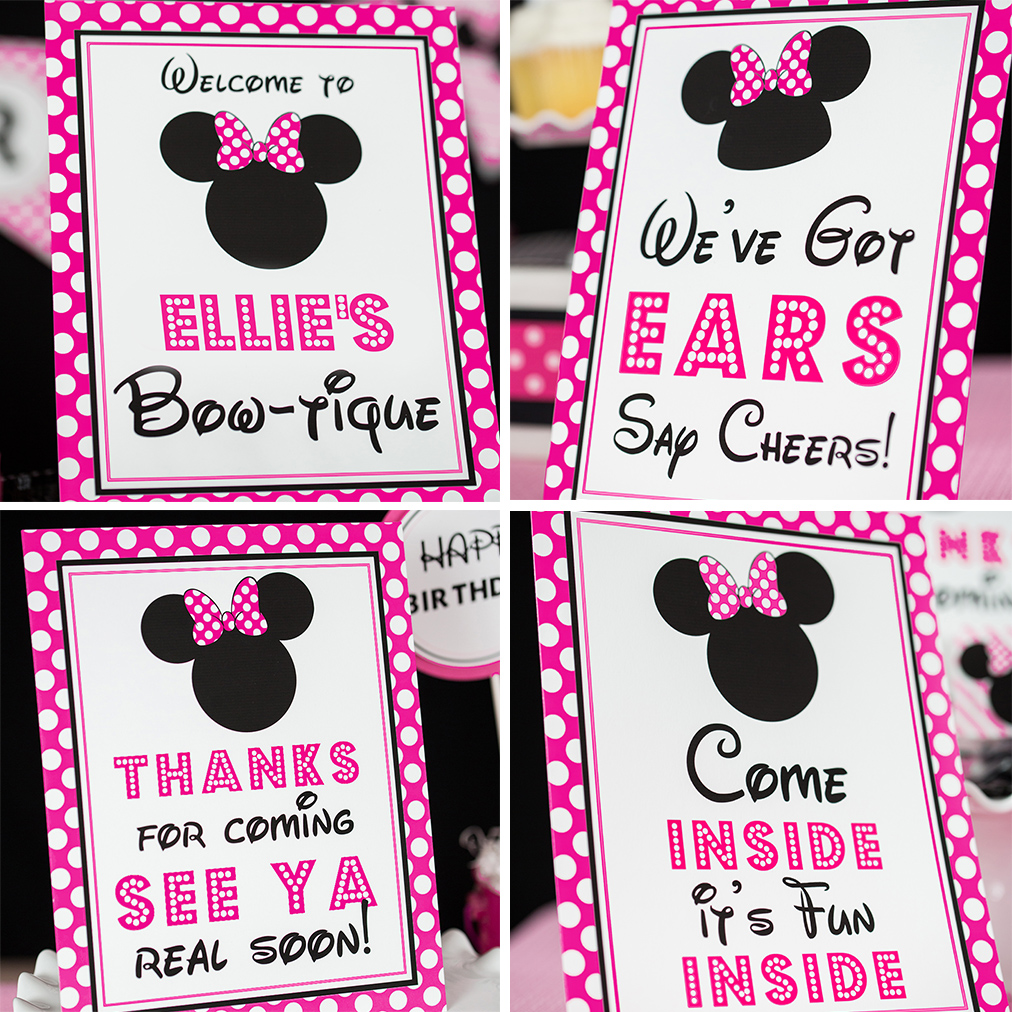 Hot Pink Minnie Mouse Party Signs Printable Studio