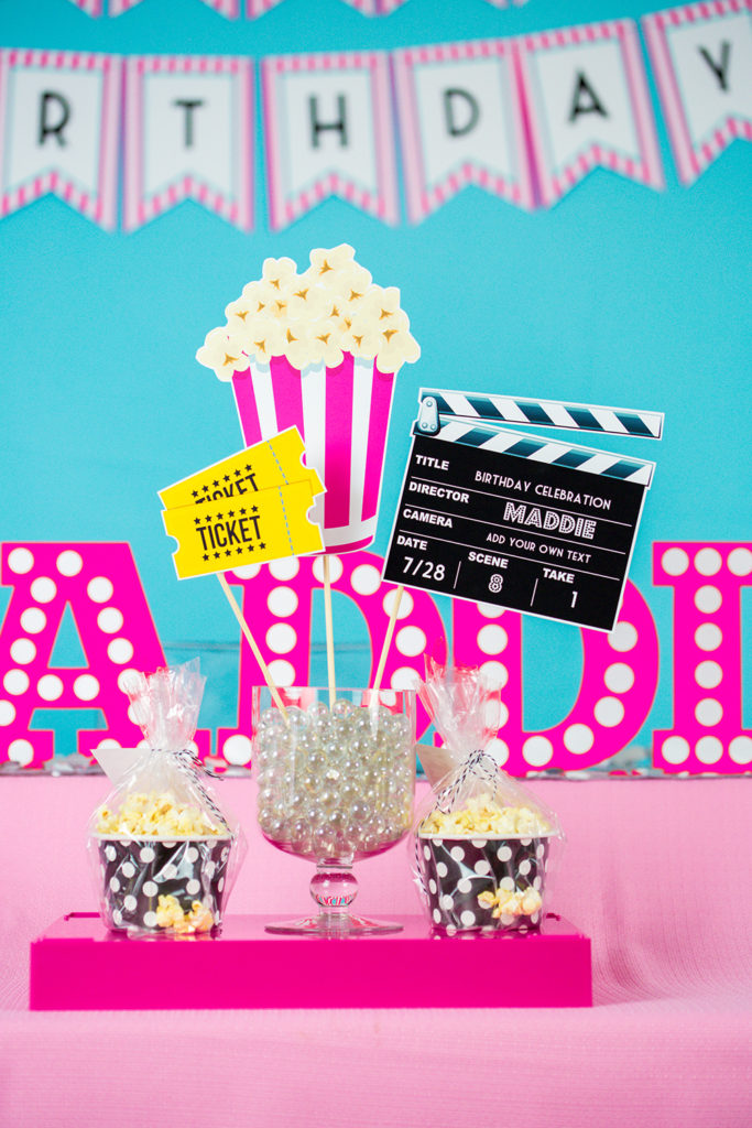 Movie Party Decorations and Invitation Set in Pink - Printable Studio