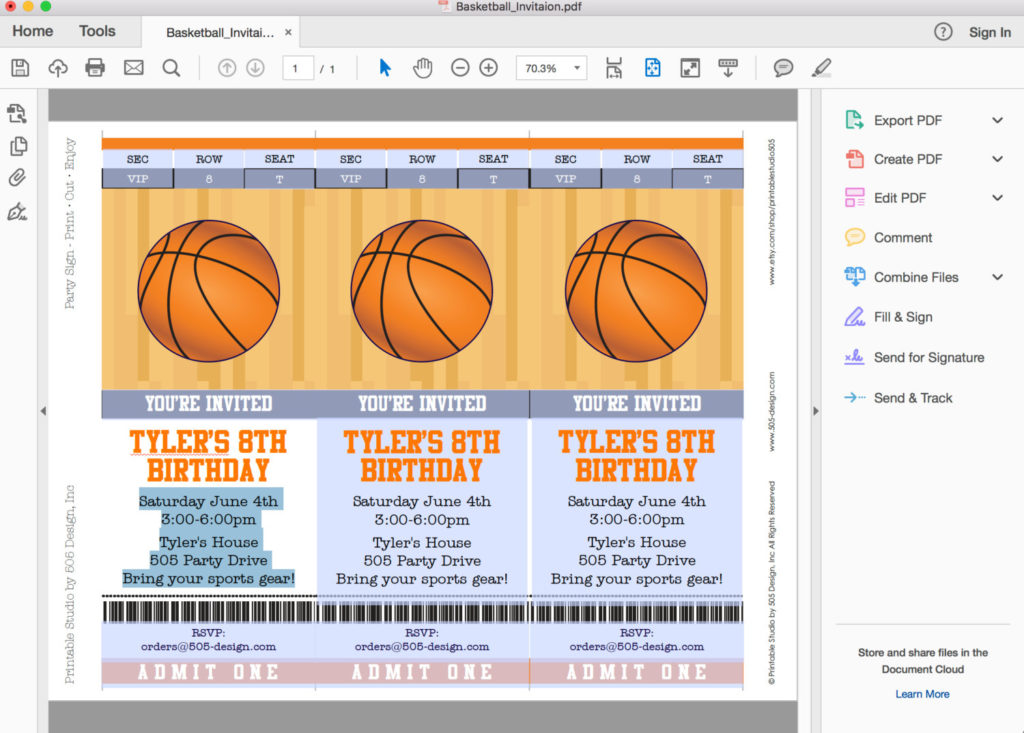 Basketball Party Ticket Style Invitation - Printable Studio