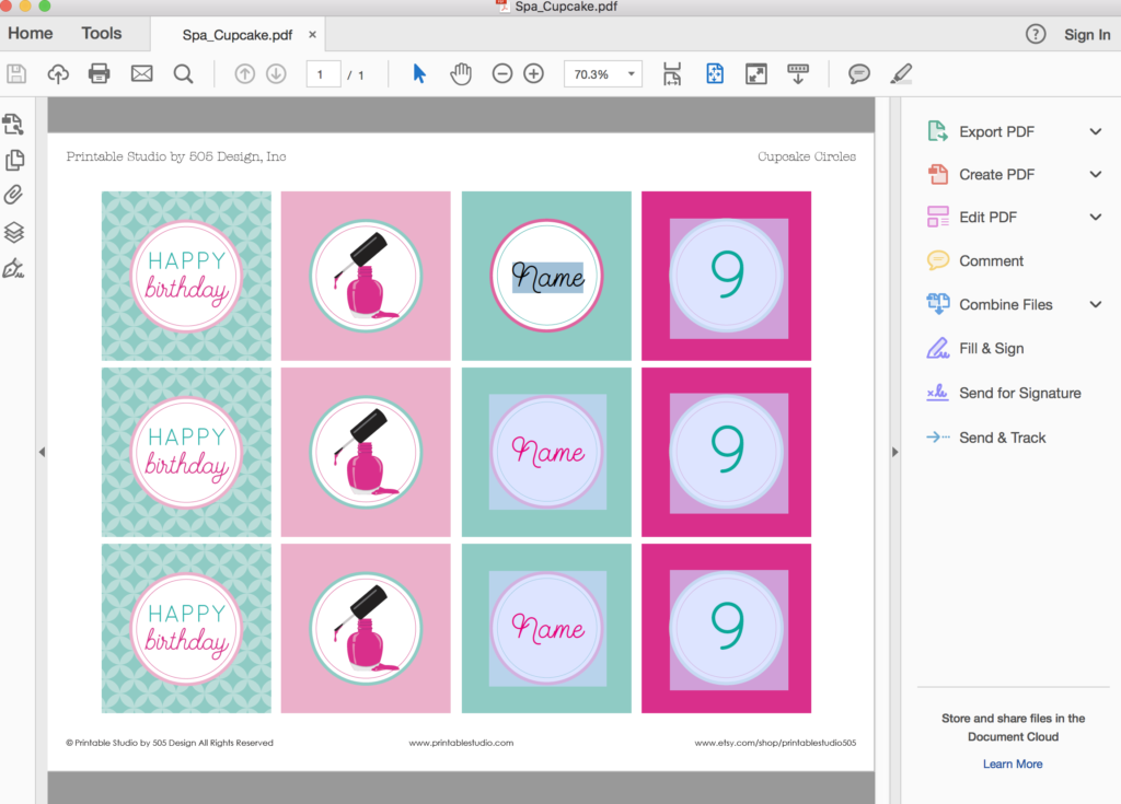 Spa Party Cupcake Toppers - Printable Studio