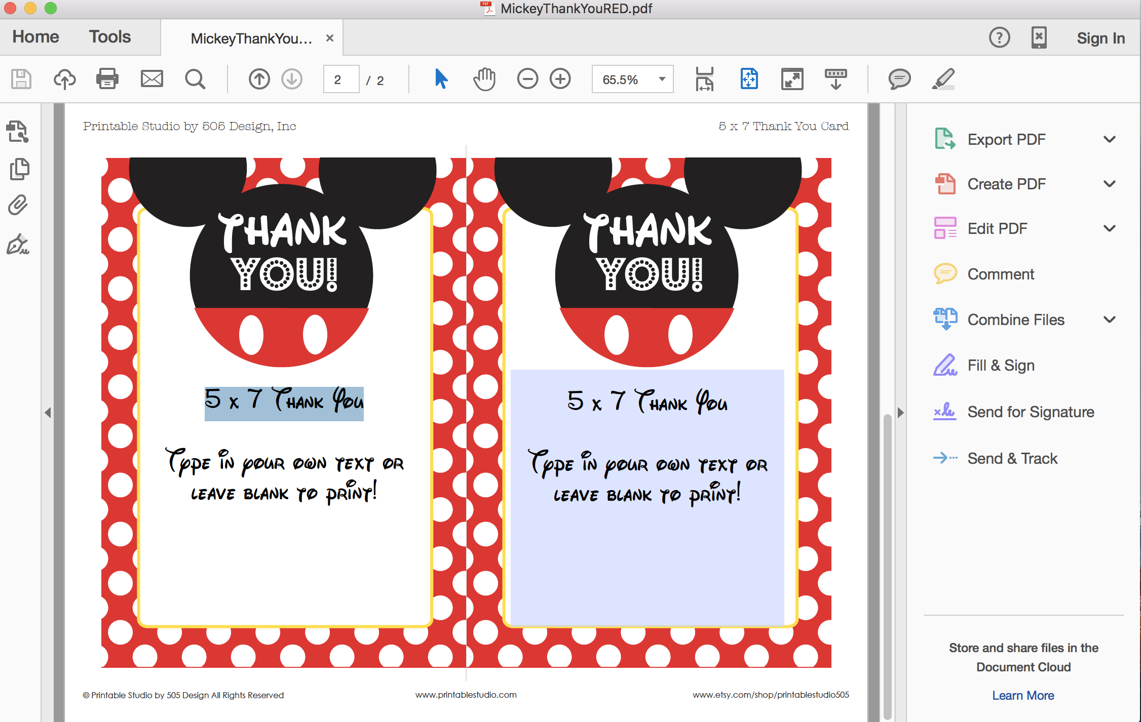 printable mickey mouse thank you cards digital mickey mouse - free ...