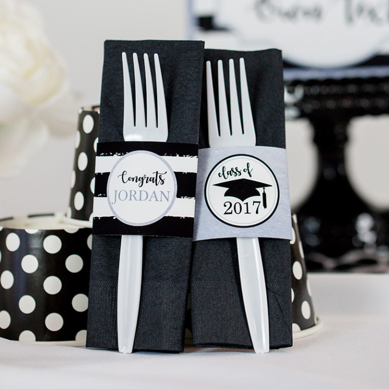 Black and Silver Graduation Napkin Wrappers Printable Studio