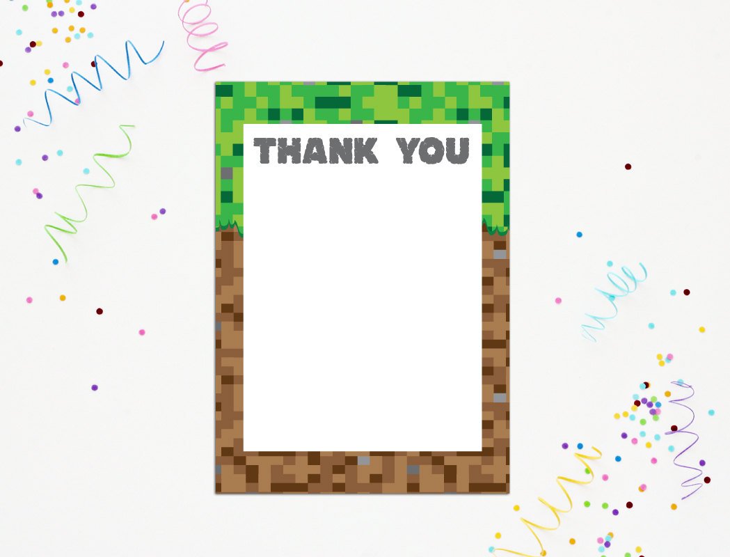 Minecraft Thank You Card Printable Studio