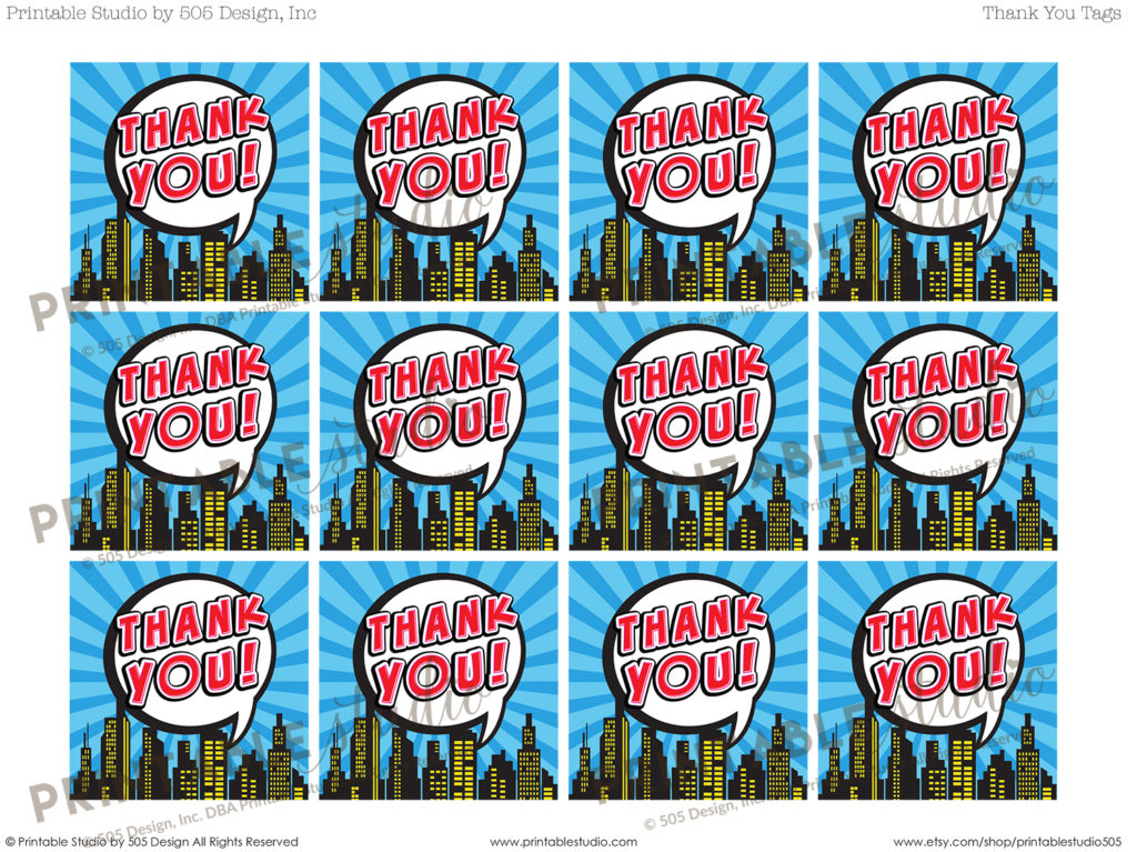 Superhero Thank You Tags in Blue - Printable Studio